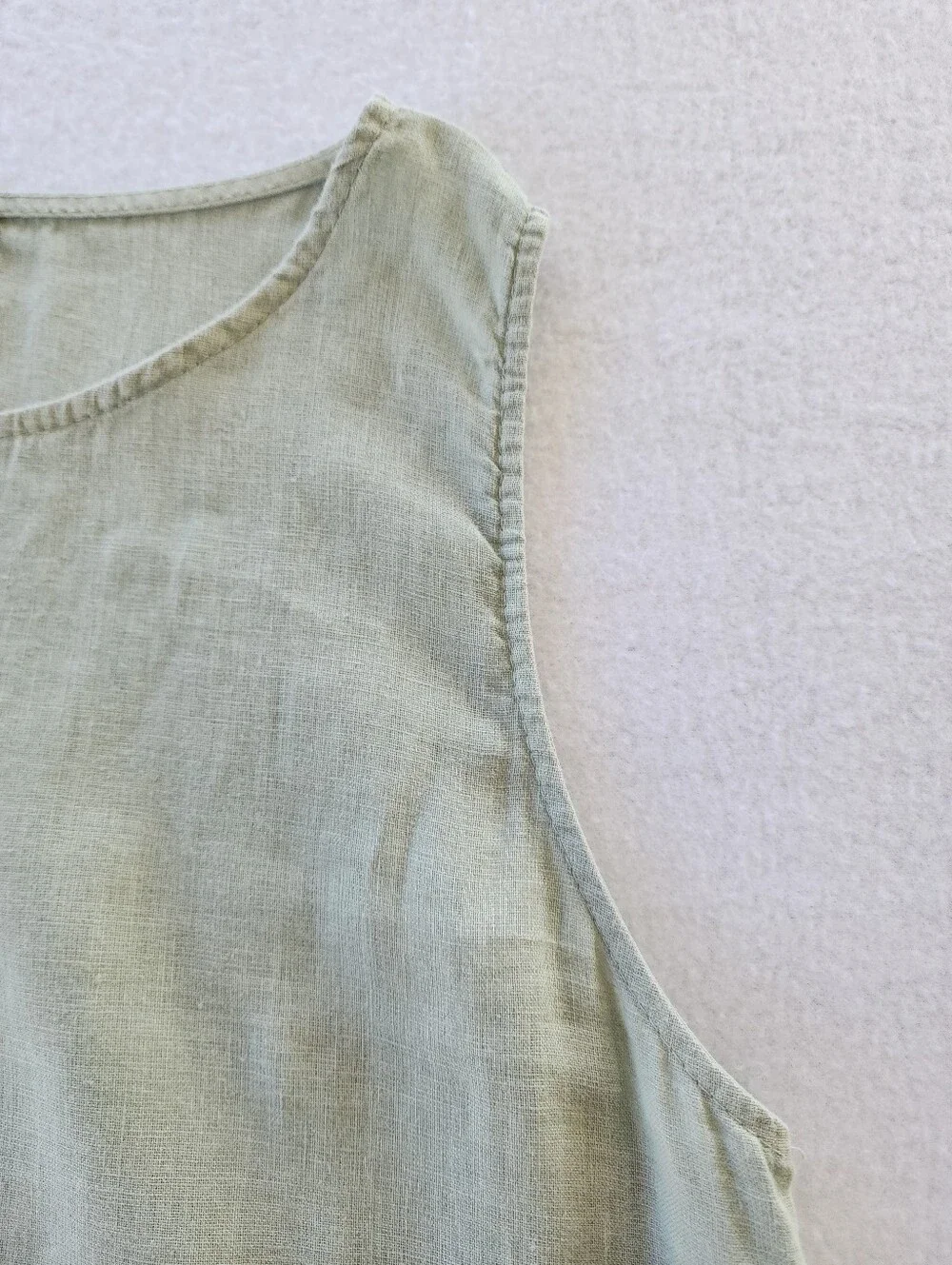 Terzo Millennio Italy 100% Linen Sage Green Sleeveless Ruffle Hem Dress L - Picture 6 of 8